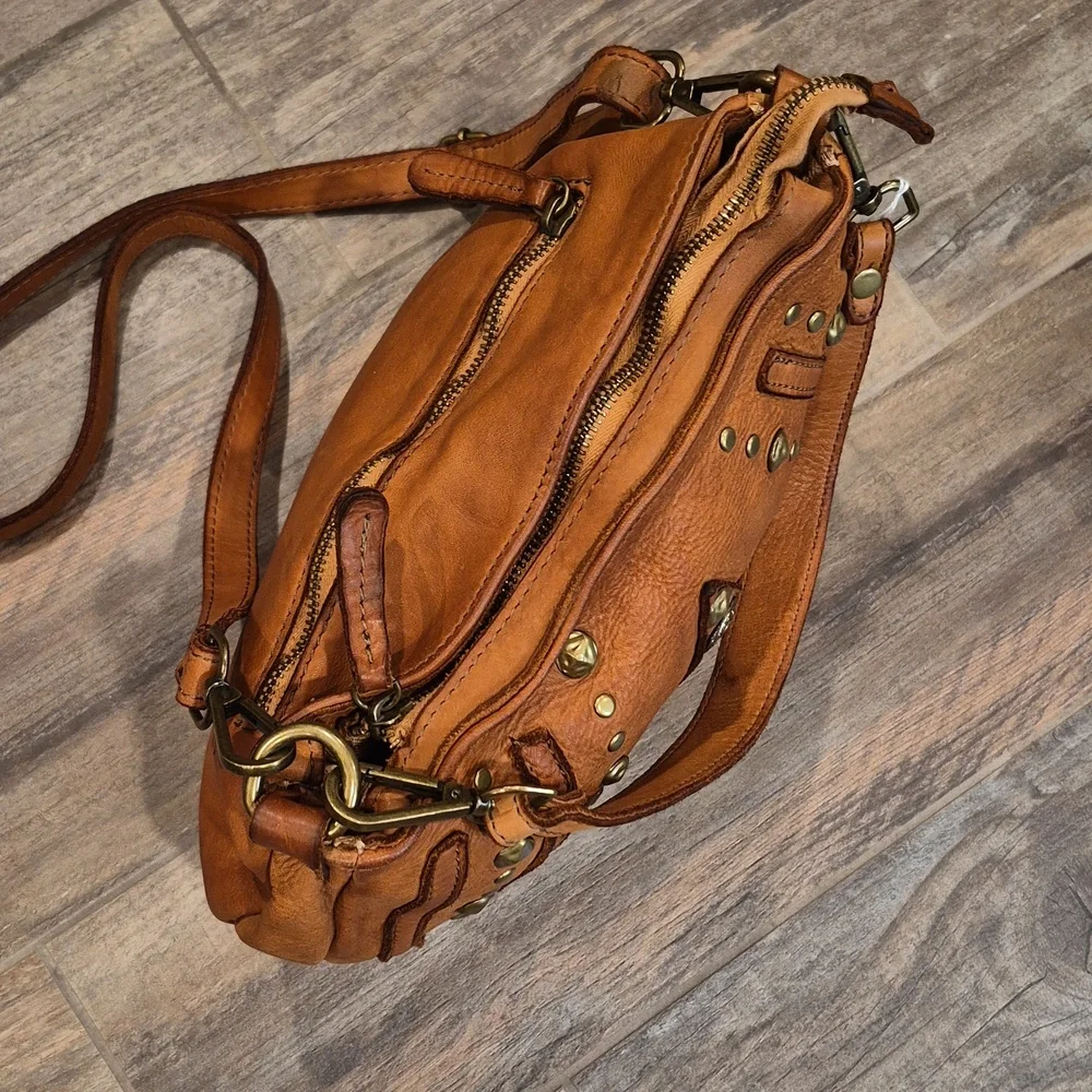 Bohemian Studded Detail Leather Horseshoe Shoulder Crossbody Bag - Picture 7 of 16